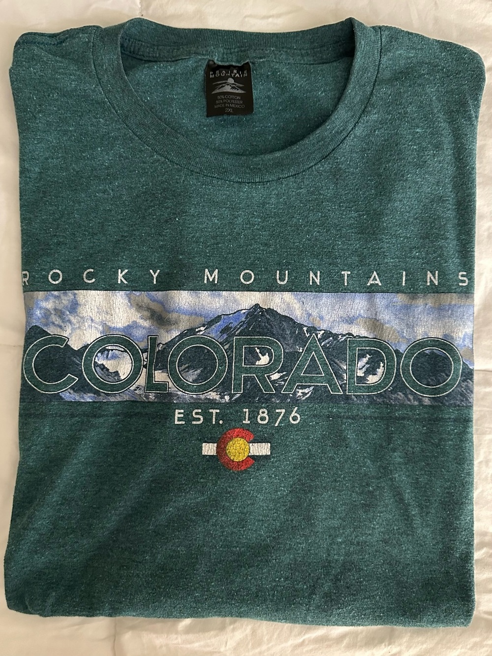 Vintage 90s Prairie Mountain Colorado Rocky Mountains Graphic Tee Green 2XL